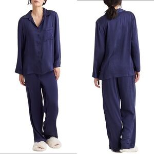 Papinelle Audrey Washable Silk Full-Length Pajama Set Size Large NWT - Navy